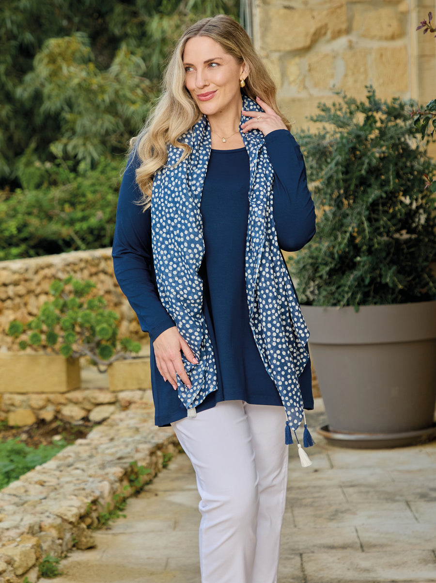 Tessa Jersey Long Sleeve Top - Navy