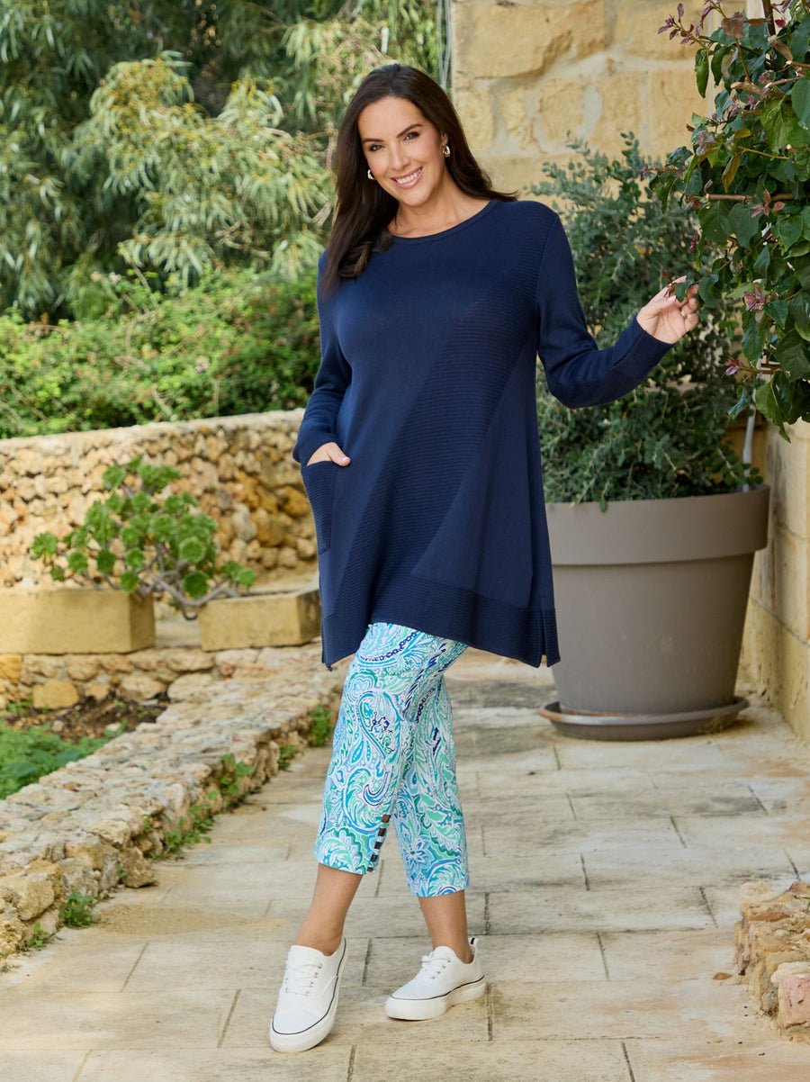 Lena 09 by Robell Stretch Trouser - Navy/Aqua