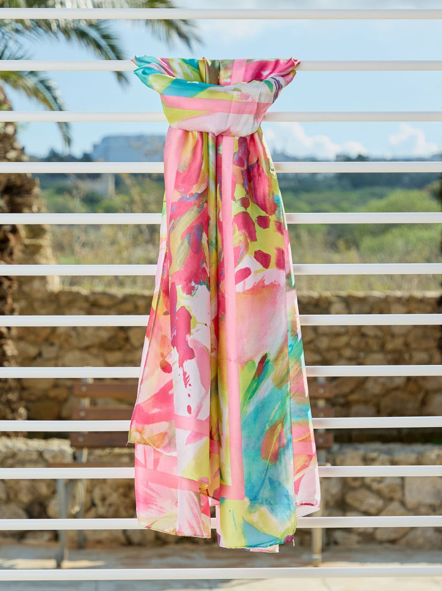 Brush Stroke Silk Feel Scarf - Bright Multi