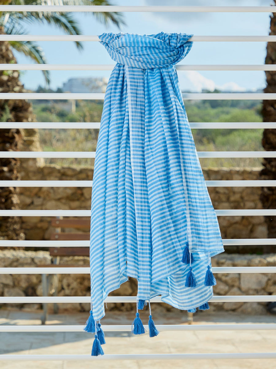 Mix Striped Organic Cotton Scarf - Blue