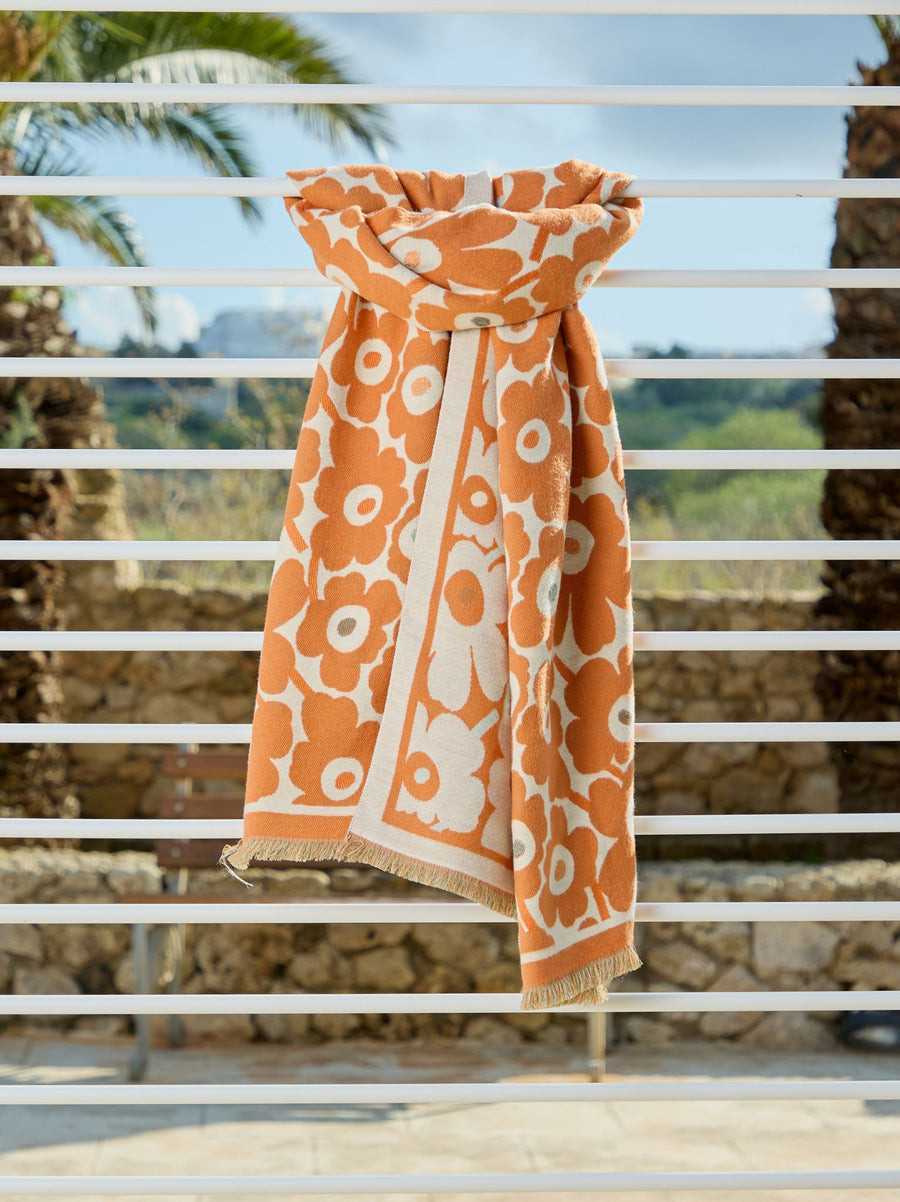 Poppies Print Jacquard Scarf - Orange