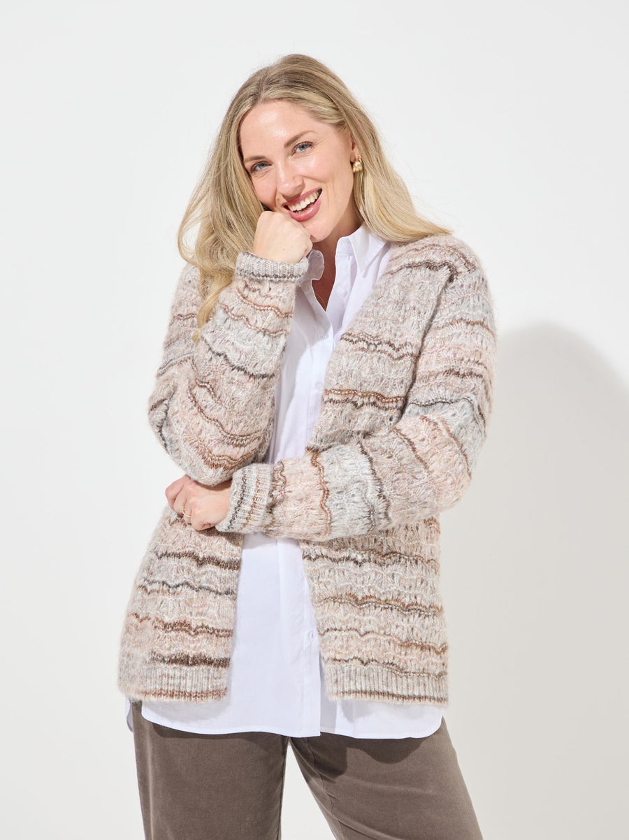Carol by CISO Beige Open Knit Cardigan