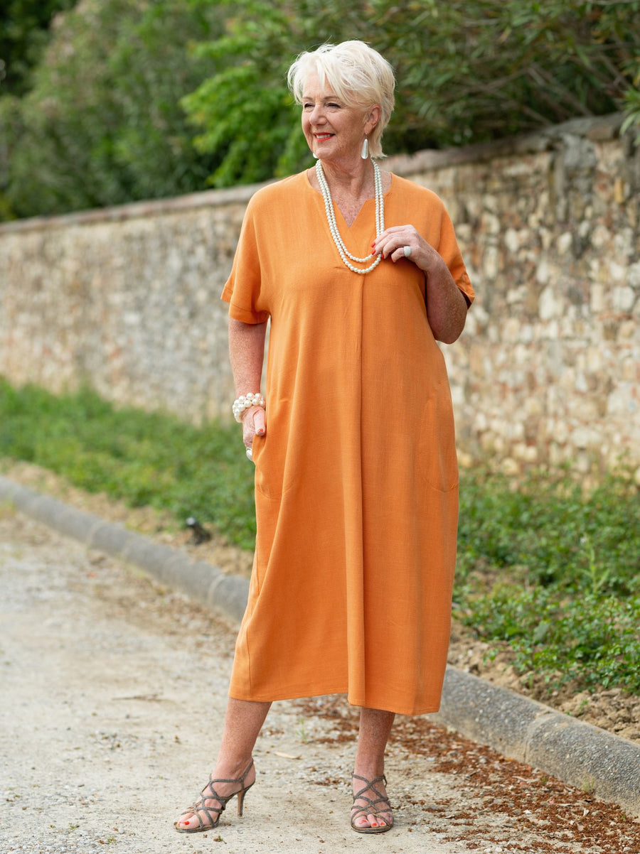 Suzanna by CISO Viscose/Linen Dress - Orange