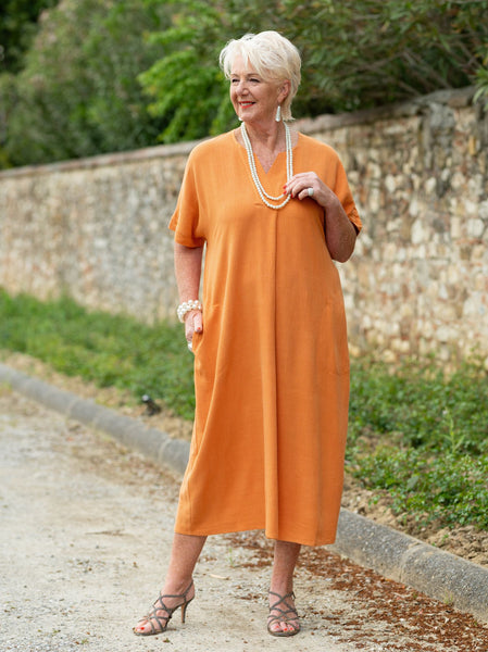 orange linen dress Suzanna by CISO Viscose/Linen Dress