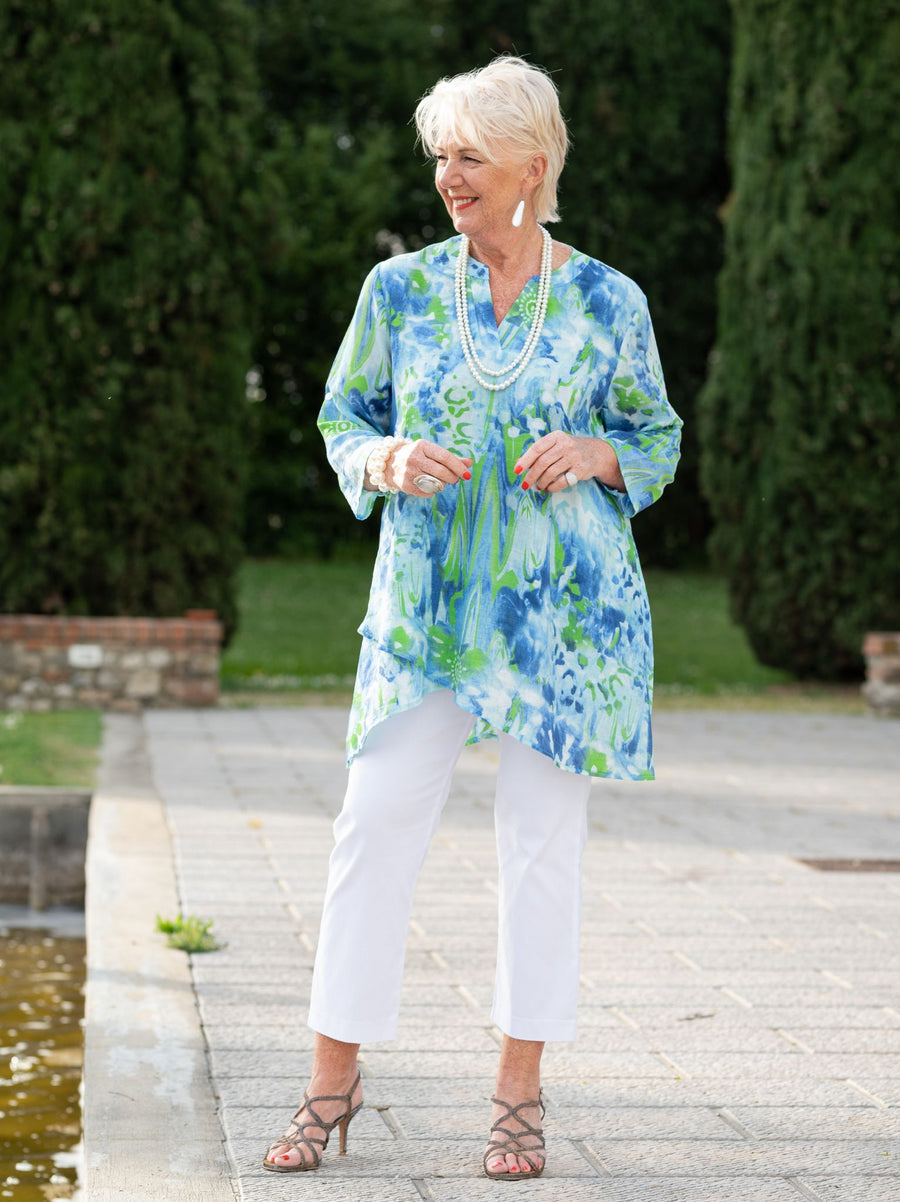 Helen Printed Top - Emerald/Blue