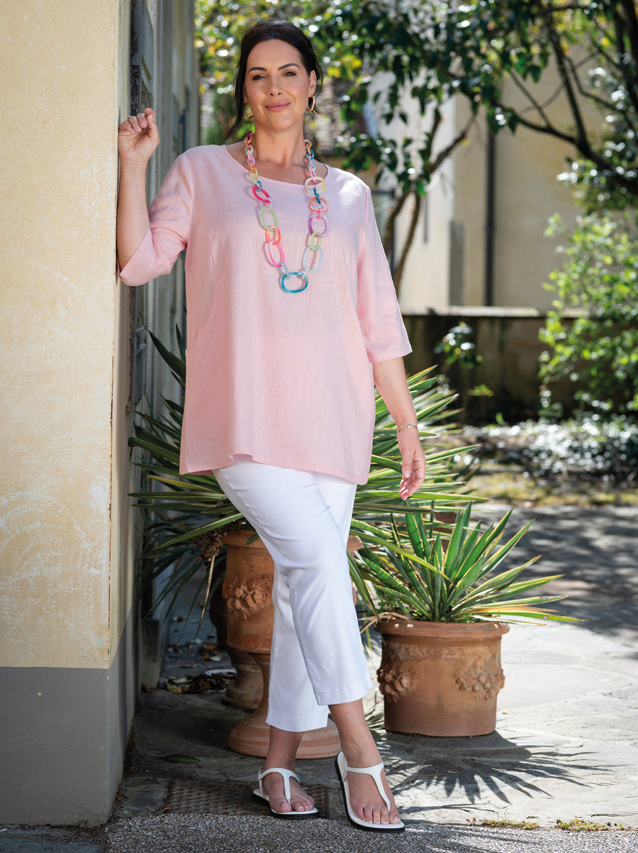 Felicity Viscose/Linen Top - Rose