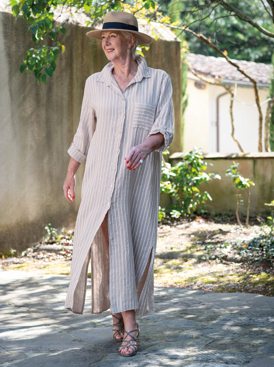 Daryl Linen Pinstripe Dress - Natural