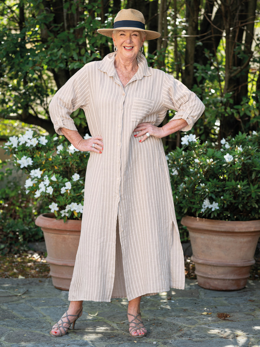 Daryl Linen Pinstripe Dress - Natural