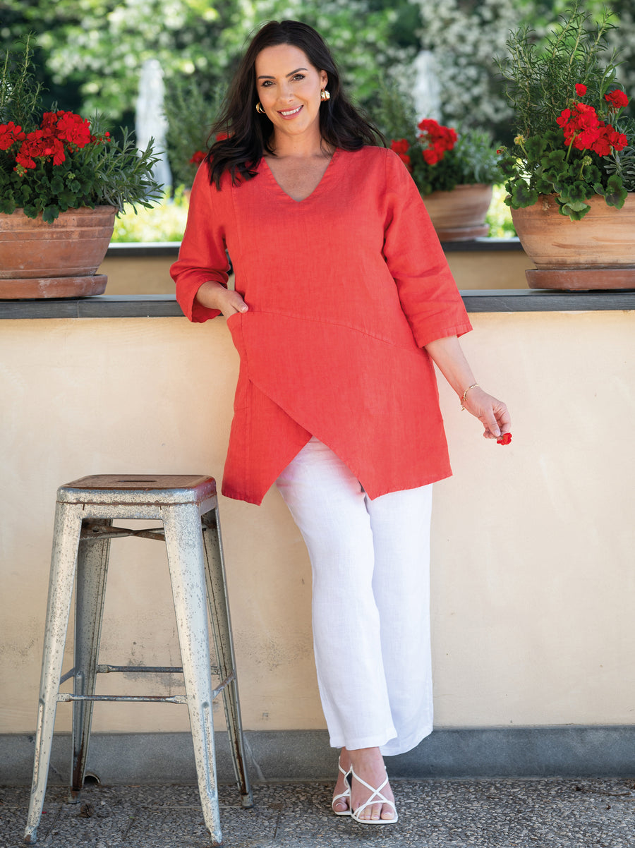 Tamsin Linen Tunic - Tomato