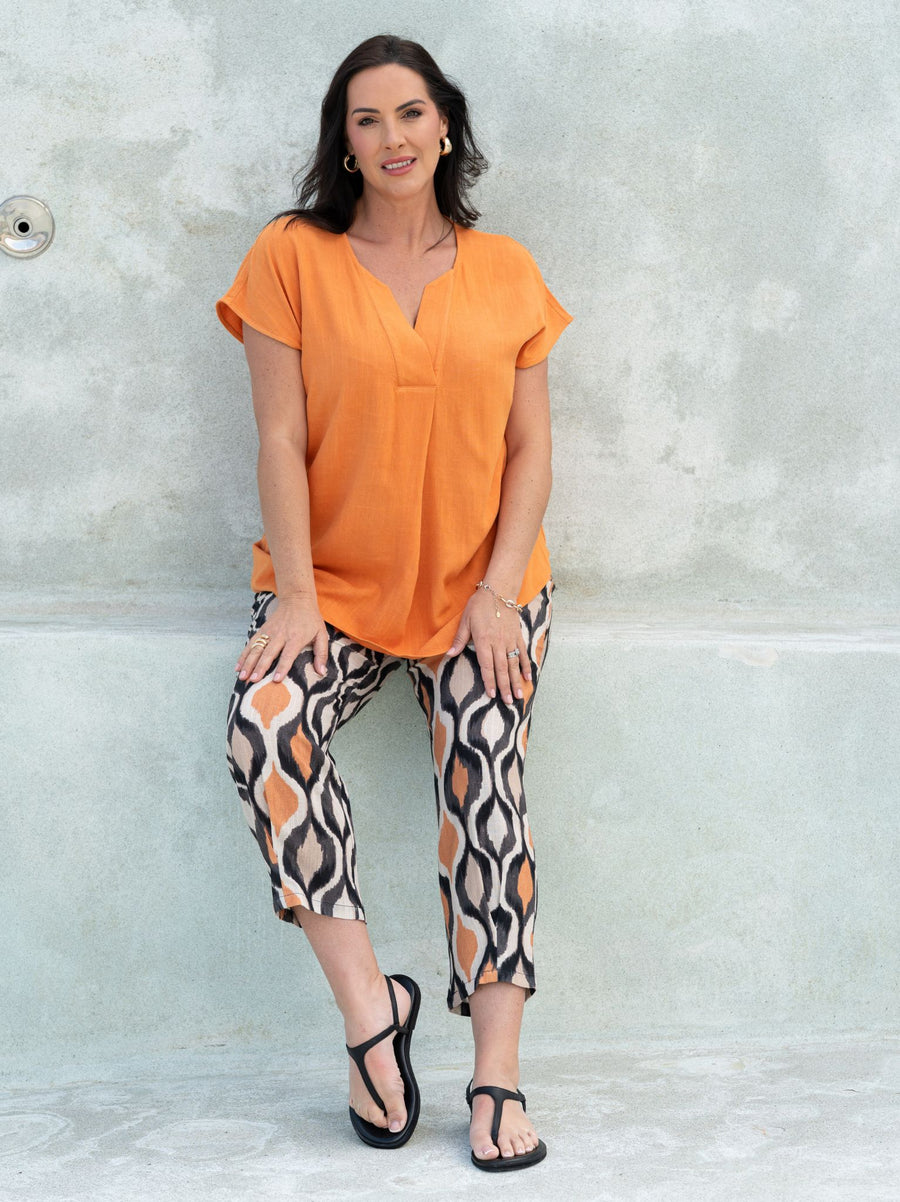 Karola by CISO Printed Viscose/Linen Trouser