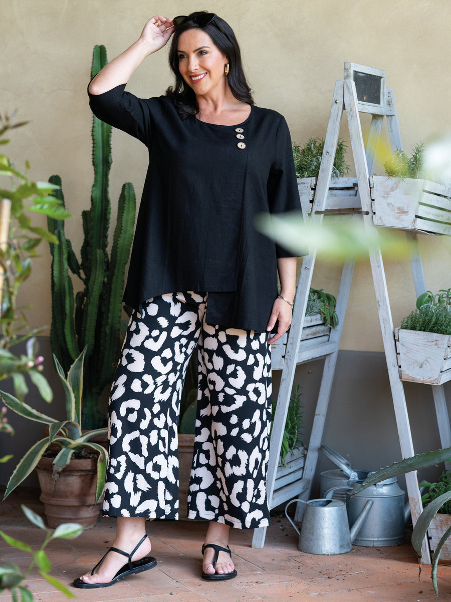 Fiona Viscose/Linen Top - Black