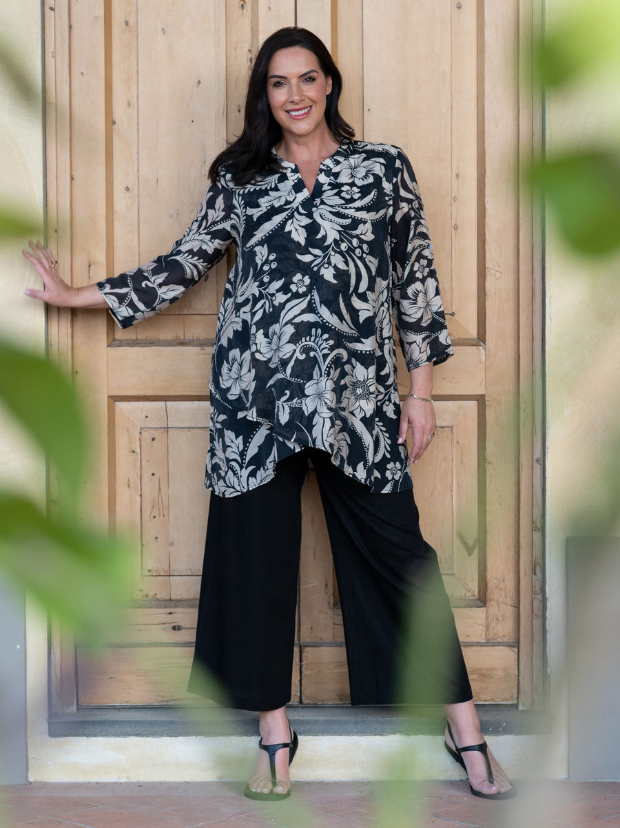 Helen Printed Top - Black/Natural