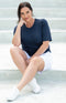 Tiara Cotton Mix Short Sleeve Top - Navy