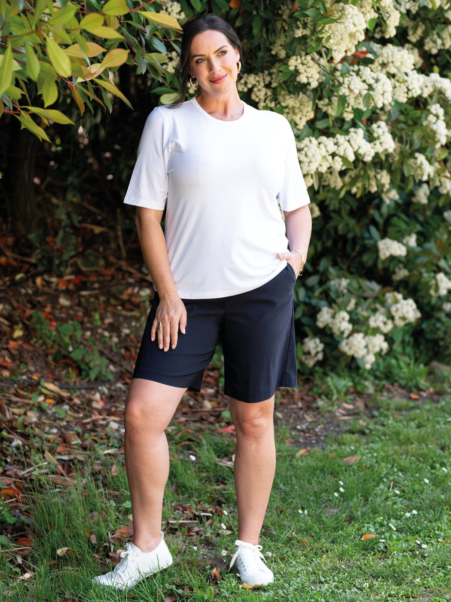 Tiara Cotton Mix Short Sleeve Top - White