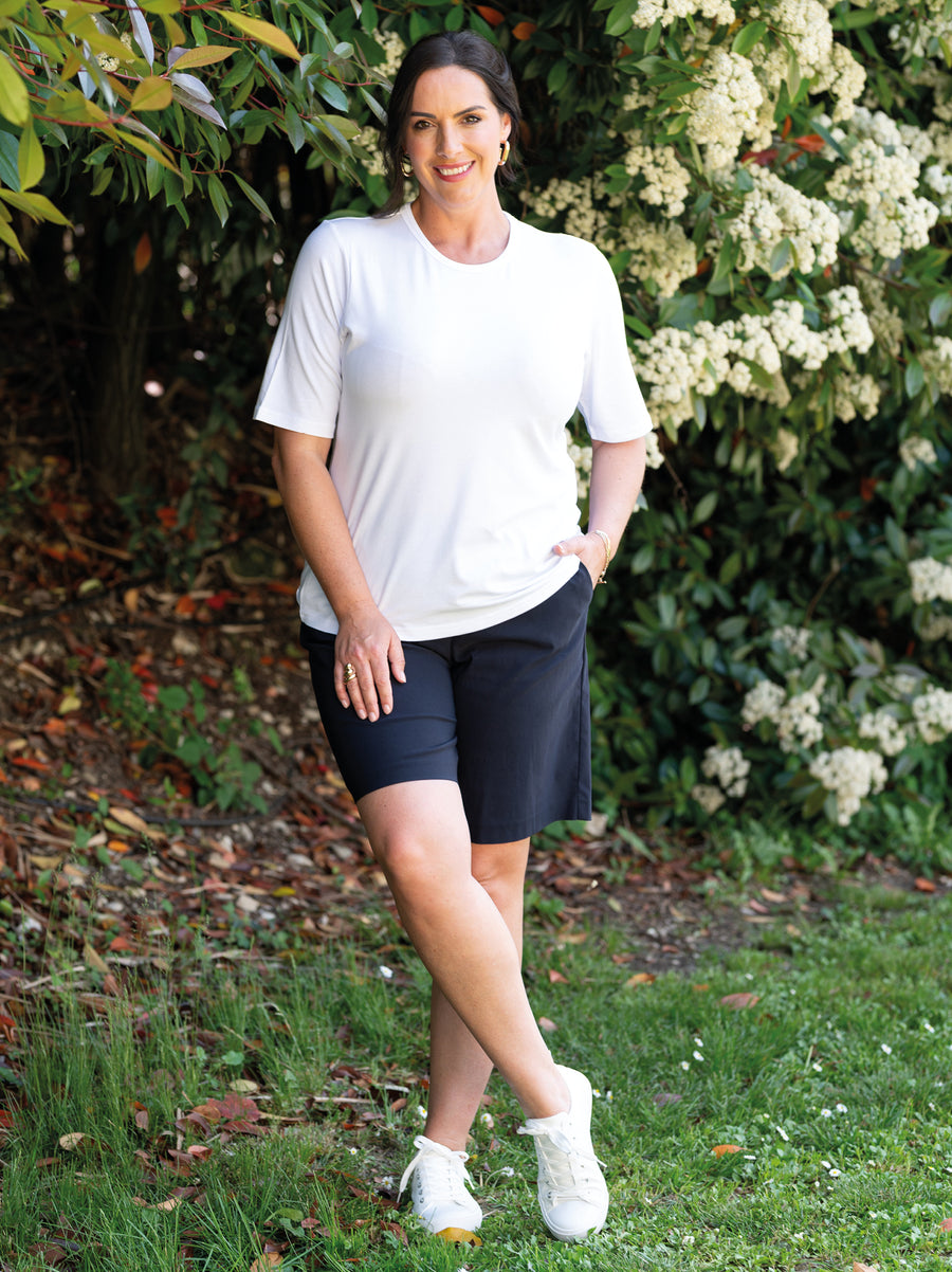 Tiara Cotton Mix Short Sleeve Top - White