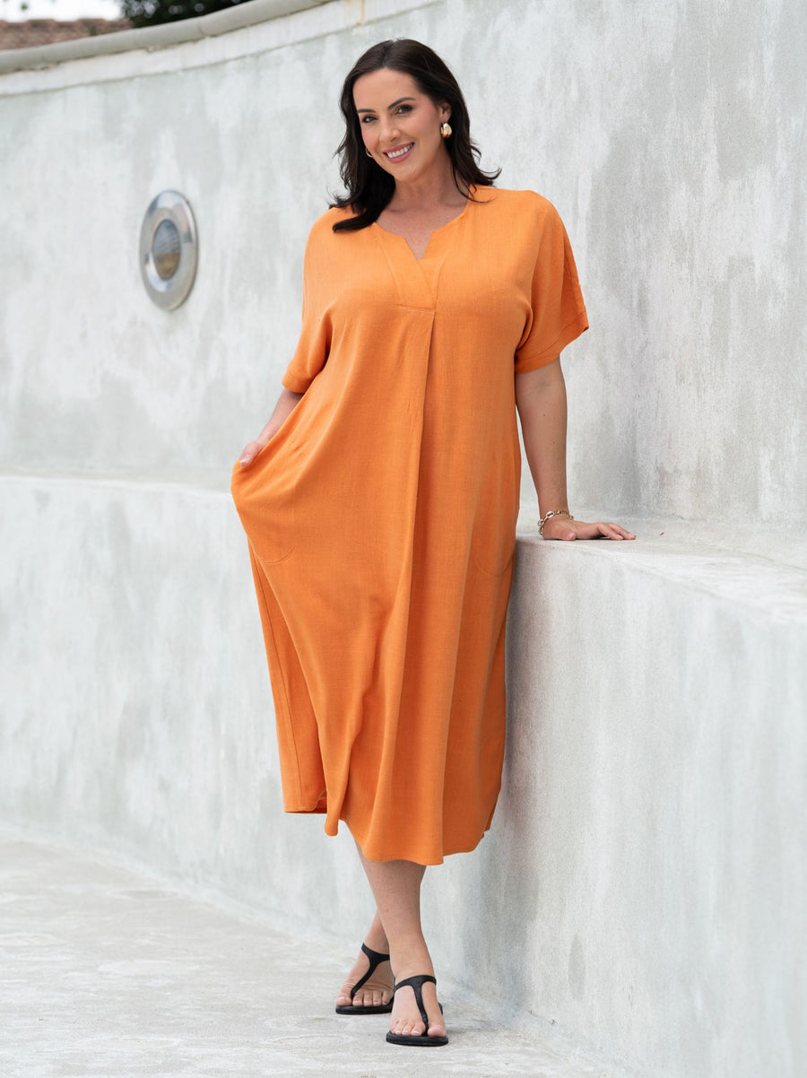 Suzanna by CISO Viscose/Linen Dress - Orange
