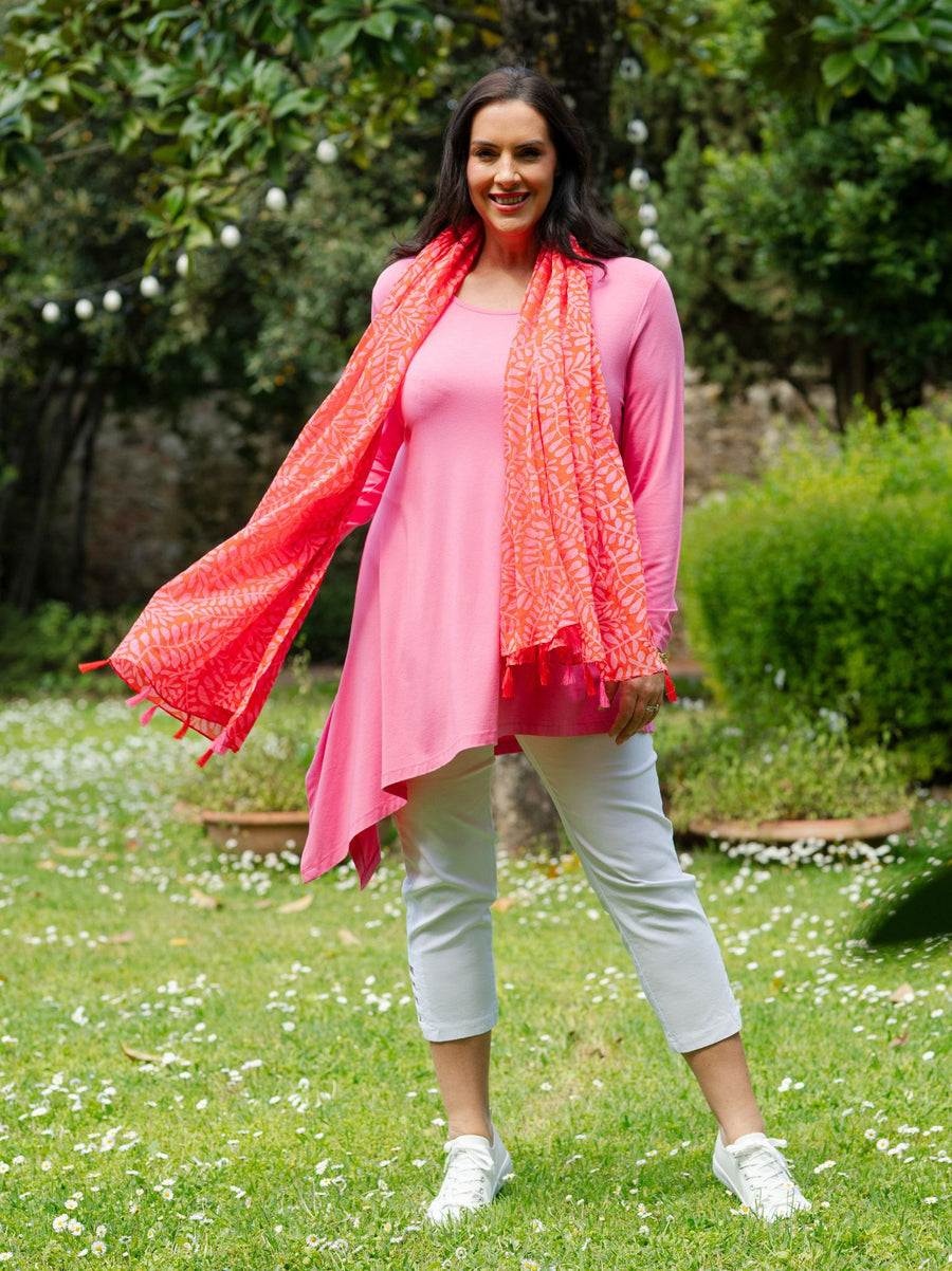 Vine Leaves Organic Cotton Scarf - Red/Pink