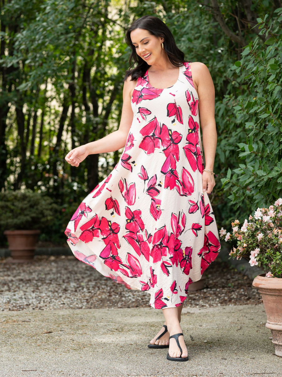Delia Crinkle Dress - Fuchsia Multi