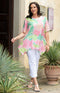 Tindra Crinkle Top - Green/Pink