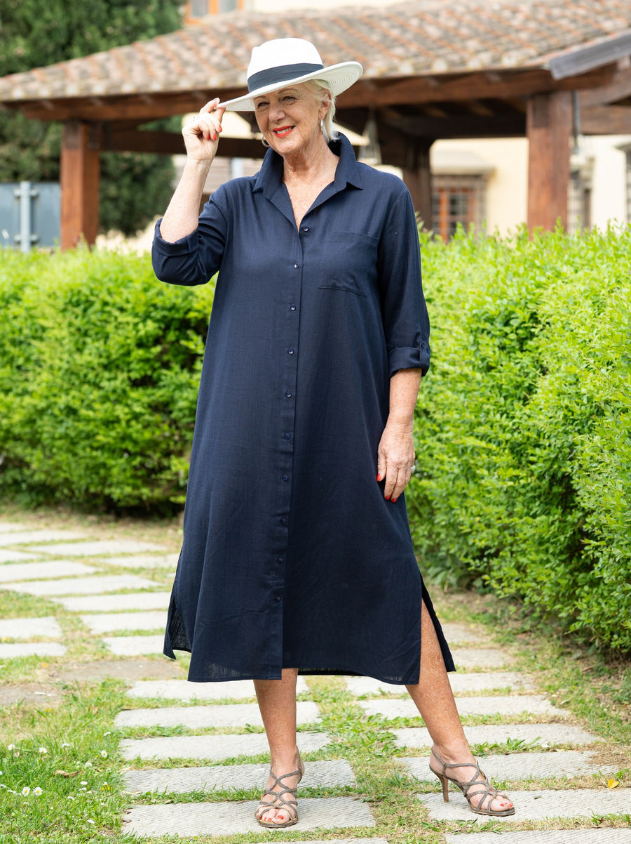 Haya Viscose/Linen Shirt - Navy