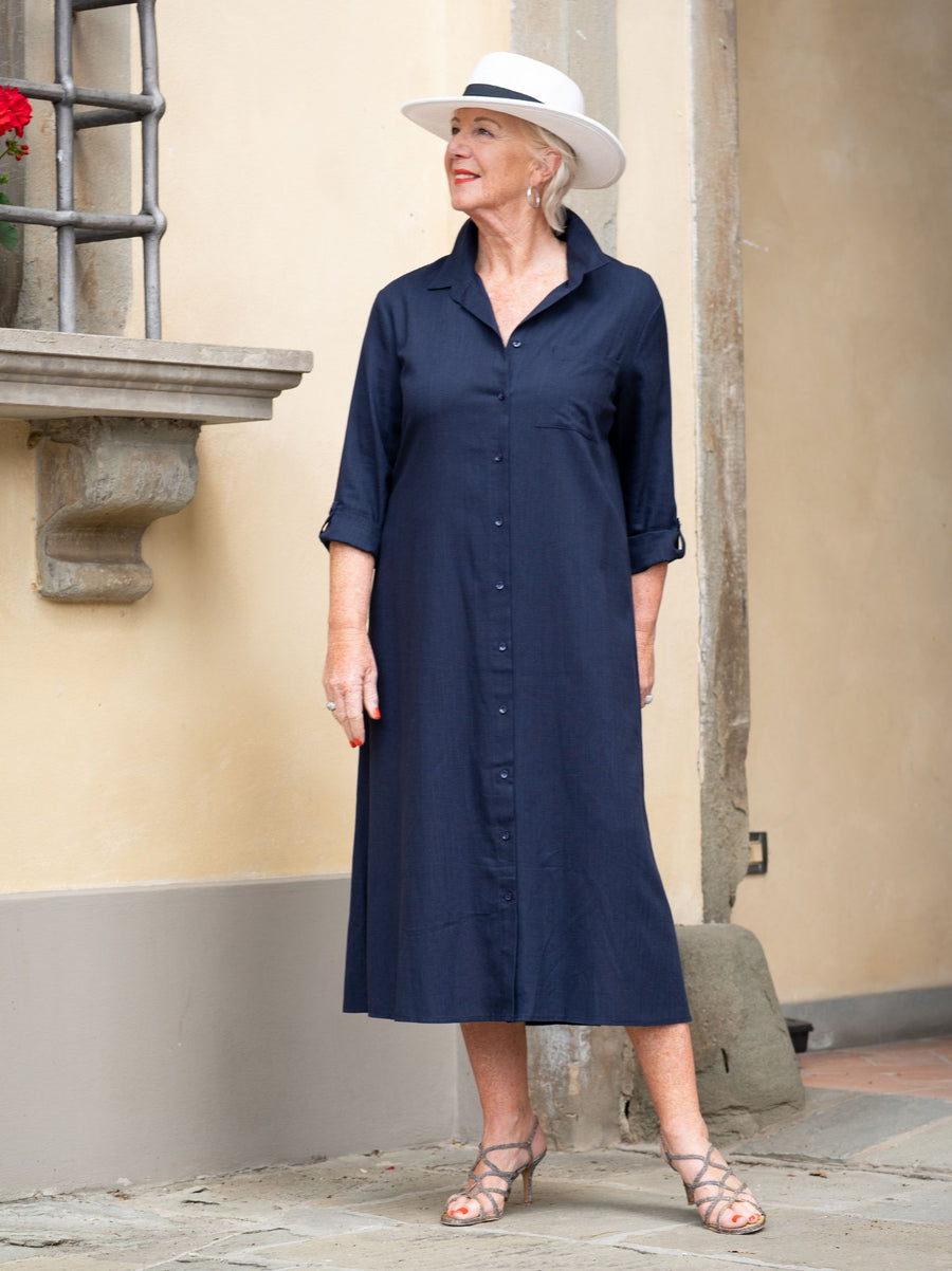 Haya Viscose/Linen Shirt - Navy