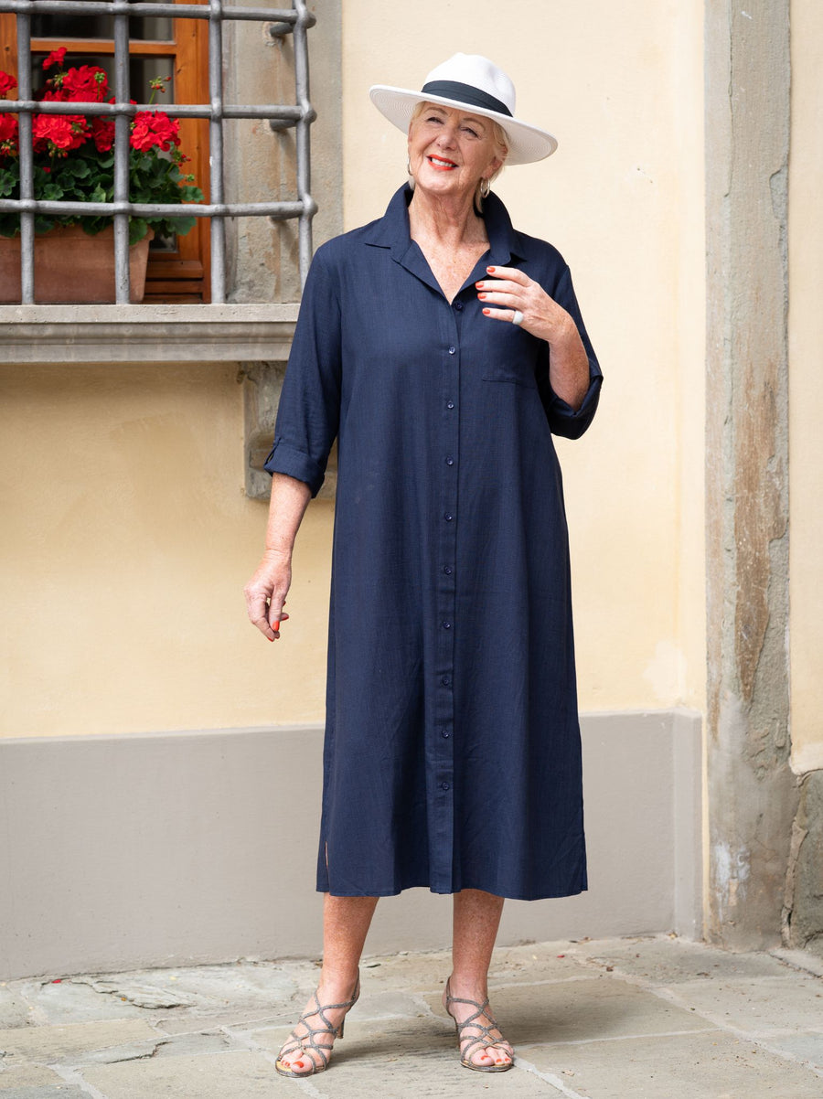Haya Viscose/Linen Shirt - Navy