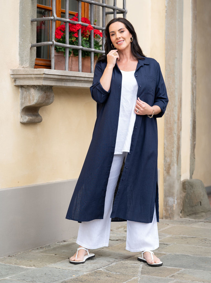 Haya Viscose/Linen Shirt - Navy