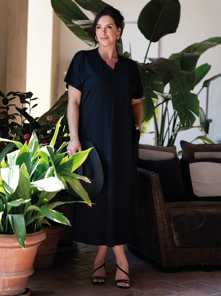 Svea Black Cotton Jersey Dress
