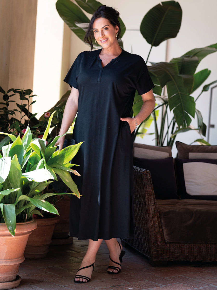 Svea Black Cotton Jersey Dress