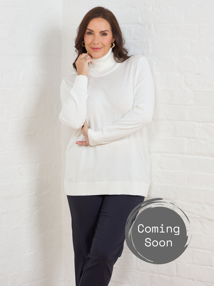 Marisse Plain Knit Roll Neck Jumper - Cream